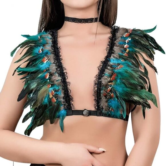 Feather Harness Bra with Adjustable Elastic Straps Cosplay Fantasy Bold & Sexy - Picture 2 of 6